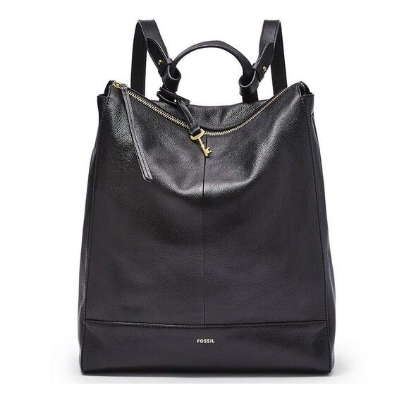 Fossil Elina Large Convertible Backpack Black Leather Crossbody Handbag - Picture 1 of 16